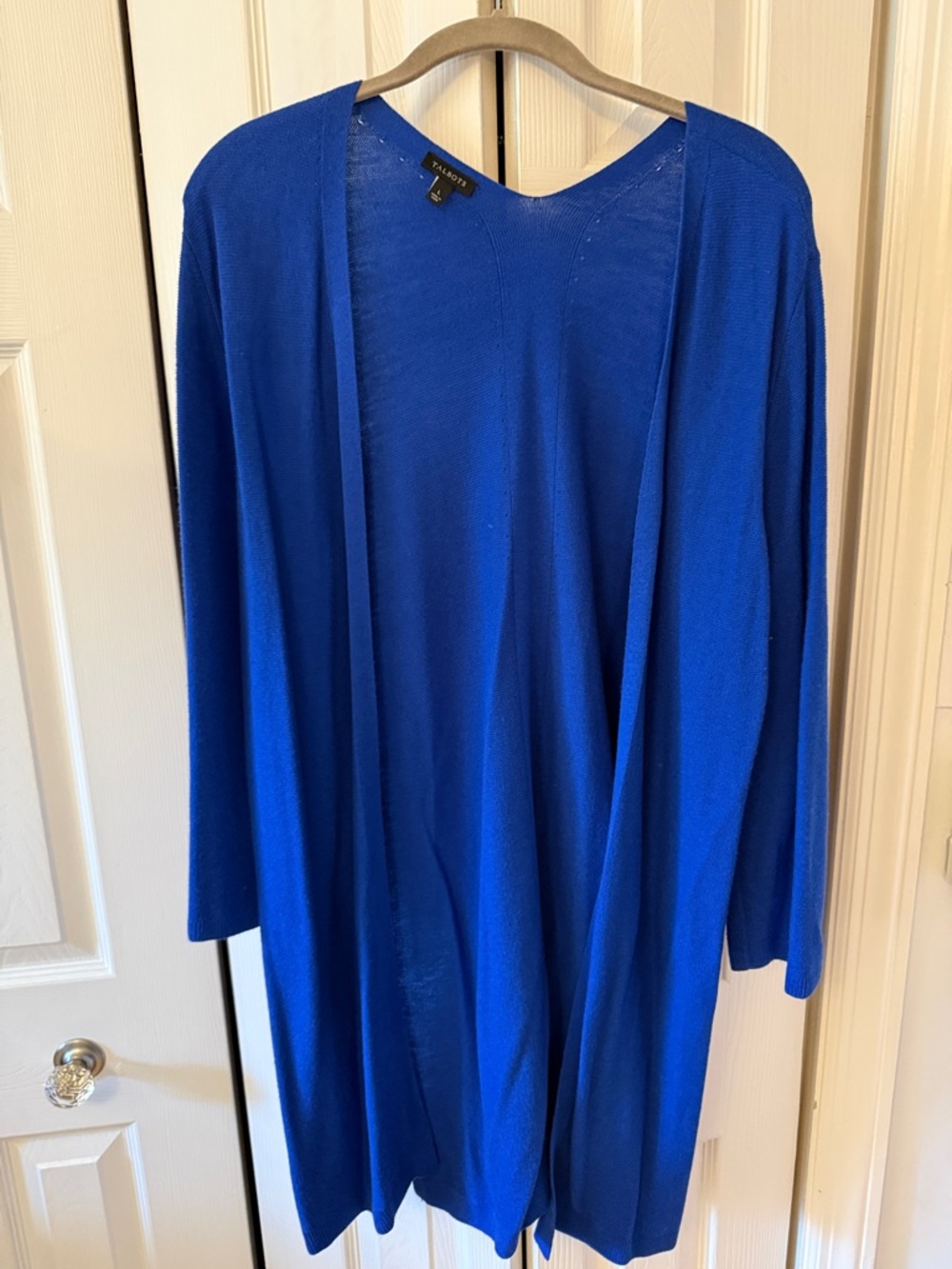 Talbots Open-Front Long Cardigan in Cobalt Blue large